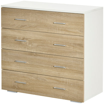 Chest of Drawers with 4 Drawers Modern Auxiliary Storage Cabinet for Bedroom Hallway Living Room 76x35x72 cm Oak and White Finish