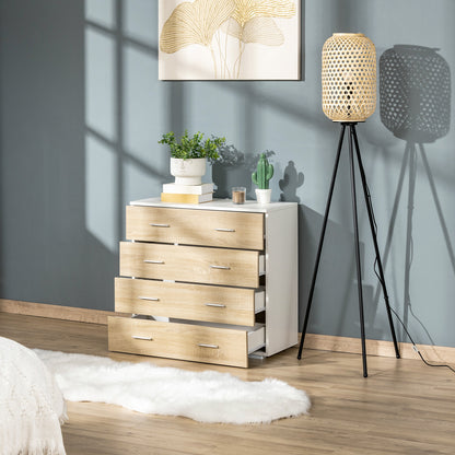 Chest of Drawers with 4 Drawers Modern Auxiliary Storage Cabinet for Bedroom Hallway Living Room 76x35x72 cm Oak and White Finish