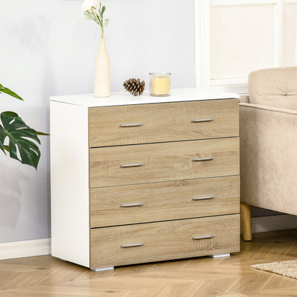 Chest of Drawers with 4 Drawers Modern Auxiliary Storage Cabinet for Bedroom Hallway Living Room 76x35x72 cm Oak and White Finish