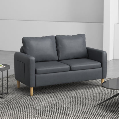2-Seater Sofa Modern Upholstered in Polyester with 2 Side Pockets Armrests and Wooden Legs for Bedroom Office Load 200 kg 143x76x83 cm Gray