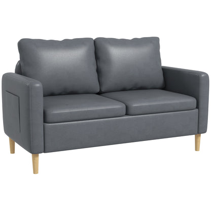 2-Seater Sofa Modern Upholstered in Polyester with 2 Side Pockets Armrests and Wooden Legs for Bedroom Office Load 200 kg 143x76x83 cm Gray