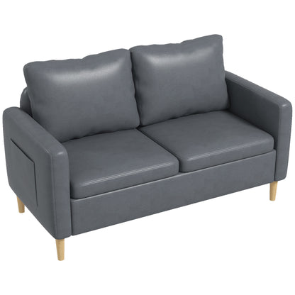 2-Seater Sofa Modern Upholstered in Polyester with 2 Side Pockets Armrests and Wooden Legs for Bedroom Office Load 200 kg 143x76x83 cm Gray