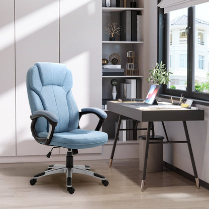 Office Chair Computer Chair Swivel Chair Height-Adjustable Rocking Function with Headrest and Padded Armrests Ergonomic Light Blue Linen 26 x 29.5 x 43.3–47.2 inches