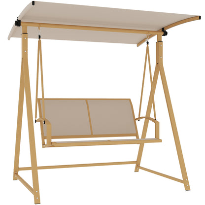 2-Seater Outdoor Garden Swing with Adjustable Canopy, UV Protection 30+, Triangular Metal Frame, Load Capacity 220 kg, 160x112x162 cm Khaki