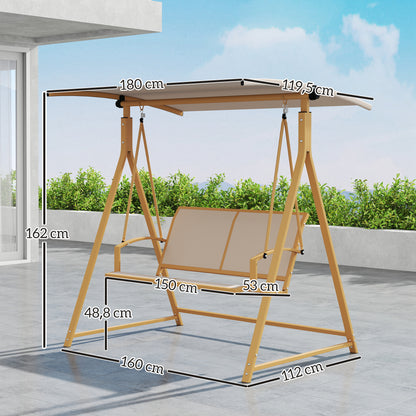 2-Seater Outdoor Garden Swing with Adjustable Canopy, UV Protection 30+, Triangular Metal Frame, Load Capacity 220 kg, 160x112x162 cm Khaki