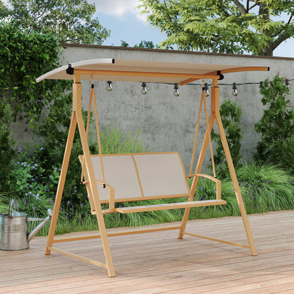 2-Seater Outdoor Garden Swing with Adjustable Canopy, UV Protection 30+, Triangular Metal Frame, Load Capacity 220 kg, 160x112x162 cm Khaki