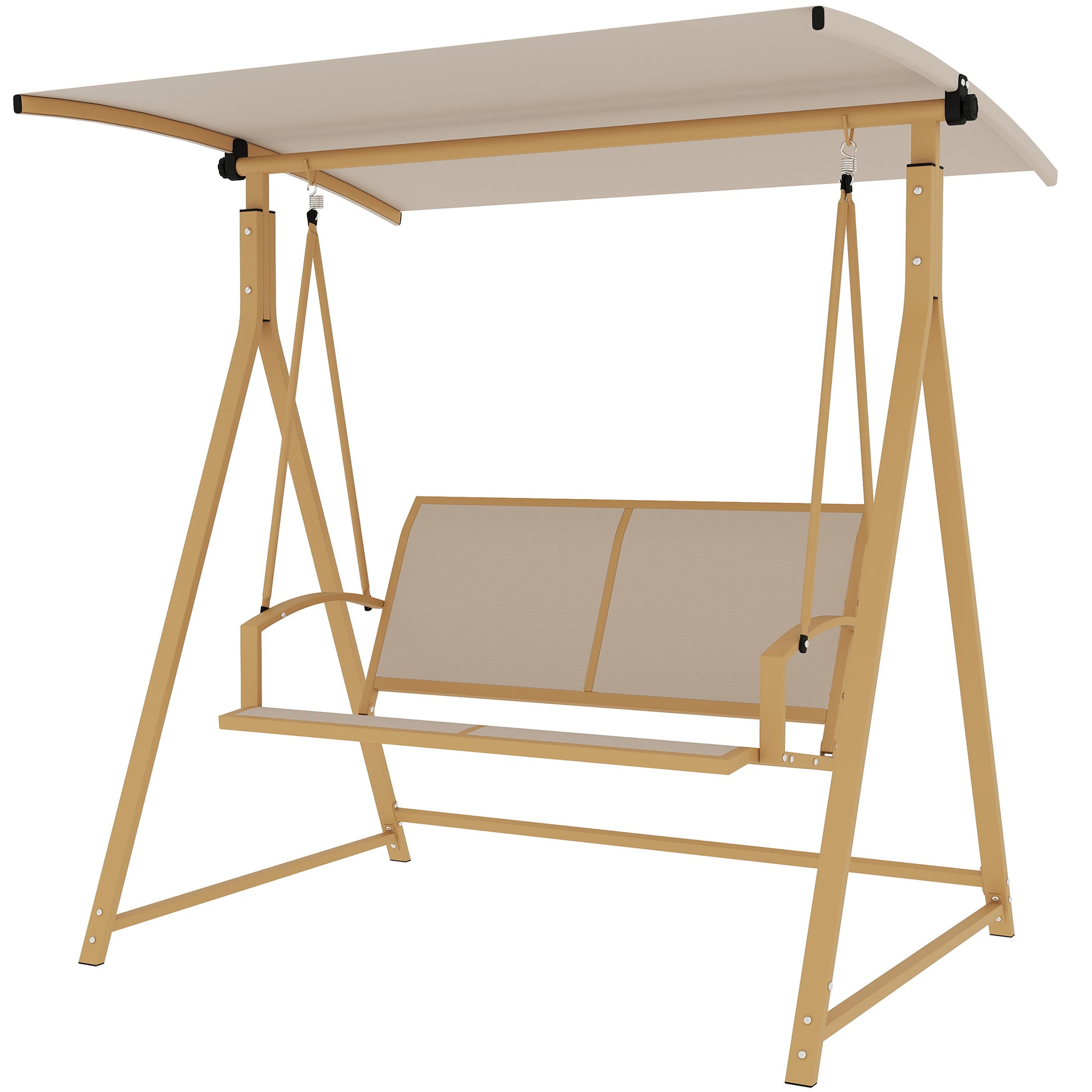 2-Seater Outdoor Garden Swing with Adjustable Canopy, UV Protection 30+, Triangular Metal Frame, Load Capacity 220 kg, 160x112x162 cm Khaki