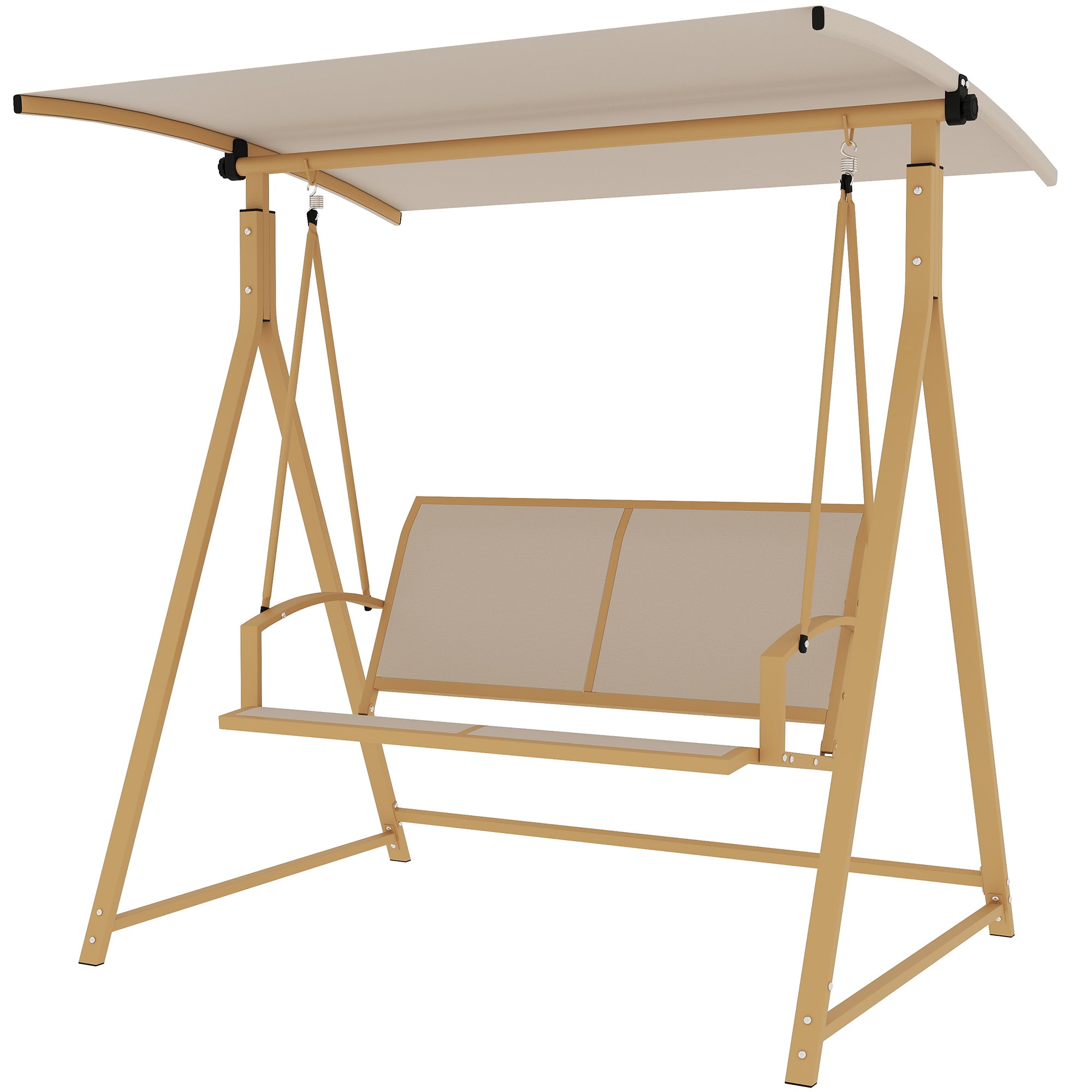 2-Seater Outdoor Garden Swing with Adjustable Canopy, UV Protection 30+, Triangular Metal Frame, Load Capacity 220 kg, 160x112x162 cm Khaki