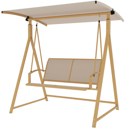 2-Seater Outdoor Garden Swing with Adjustable Canopy, UV Protection 30+, Triangular Metal Frame, Load Capacity 220 kg, 160x112x162 cm Khaki