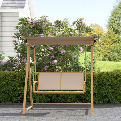 2-Seater Outdoor Garden Swing with Adjustable Canopy, UV Protection 30+, Triangular Metal Frame, Load Capacity 220 kg, 160x112x162 cm Khaki