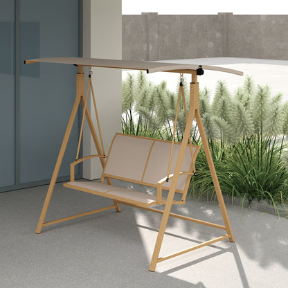 2-Seater Outdoor Garden Swing with Adjustable Canopy, UV Protection 30+, Triangular Metal Frame, Load Capacity 220 kg, 160x112x162 cm Khaki