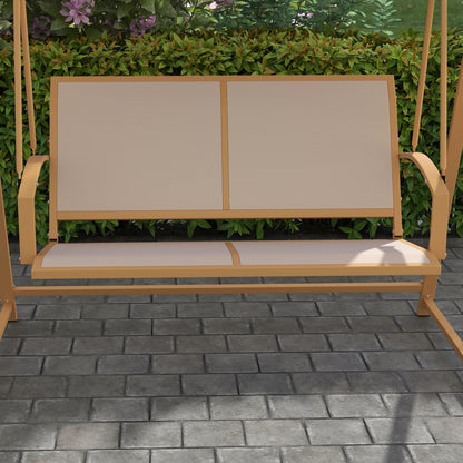 2-Seater Outdoor Garden Swing with Adjustable Canopy, UV Protection 30+, Triangular Metal Frame, Load Capacity 220 kg, 160x112x162 cm Khaki