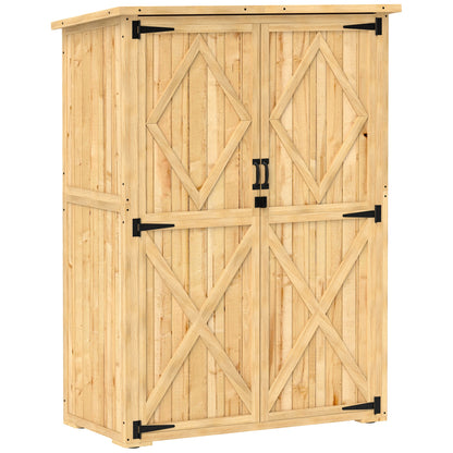 Garden Cabinet Wood, Tool Shed with Lockable Double Door Asphalt Roof Shelf 116.5x57x167cm, Weatherproof Tool Cabinet, Tool Shed for Garden, Terrace, Natural Wood