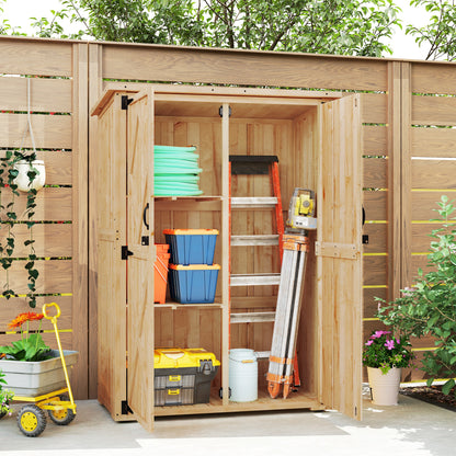 Garden Cabinet Wood, Tool Shed with Lockable Double Door Asphalt Roof Shelf 116.5x57x167cm, Weatherproof Tool Cabinet, Tool Shed for Garden, Terrace, Natural Wood