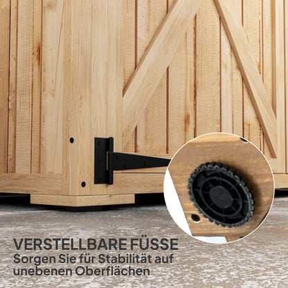 Garden Cabinet Wood, Tool Shed with Lockable Double Door Asphalt Roof Shelf 116.5x57x167cm, Weatherproof Tool Cabinet, Tool Shed for Garden, Terrace, Natural Wood