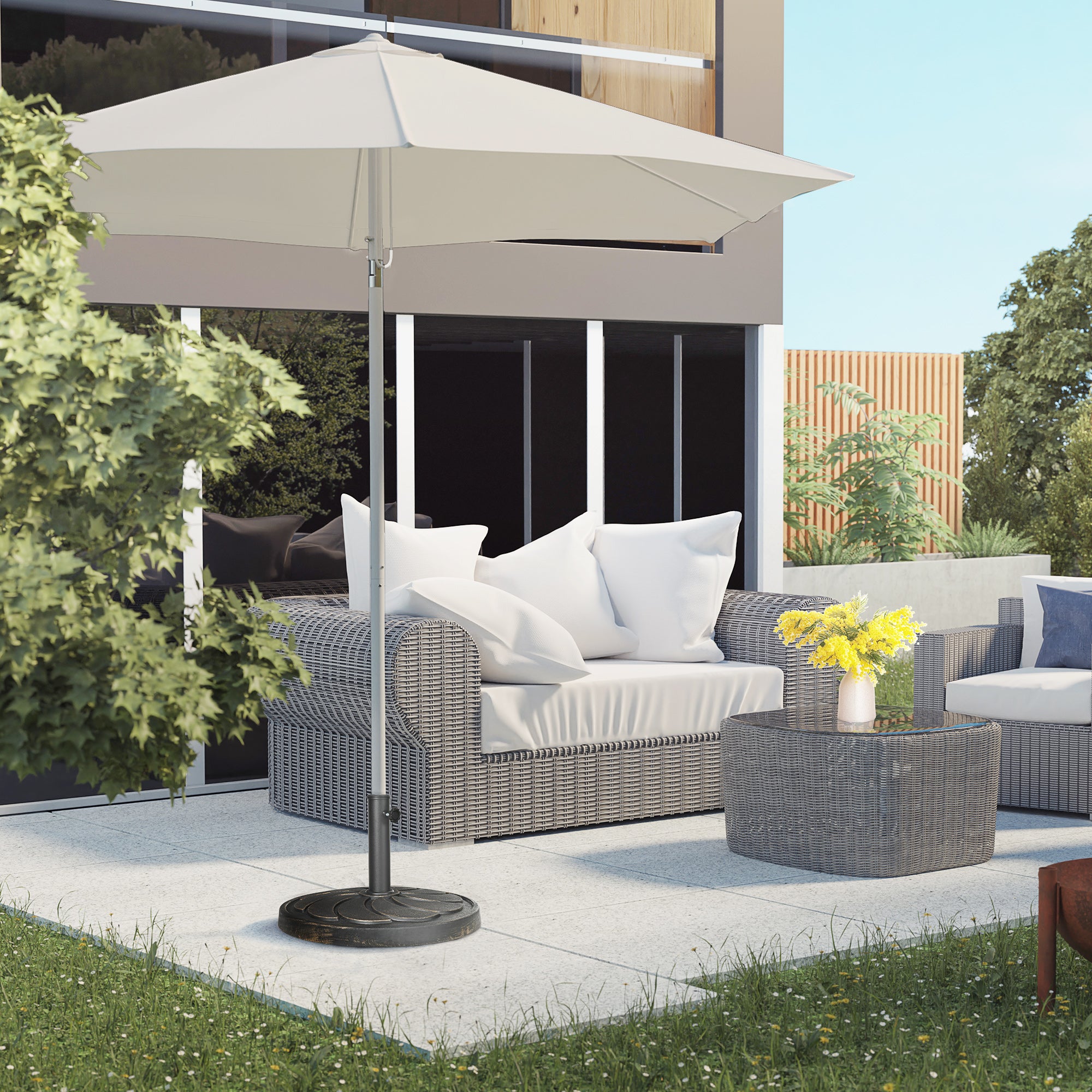 Sun Umbrella Stand 18 kg Round Sunshade Base for Ø38/48 mm Umbrella Pole, Round Garden Umbrella Stand for Balcony, Resin, Bronze