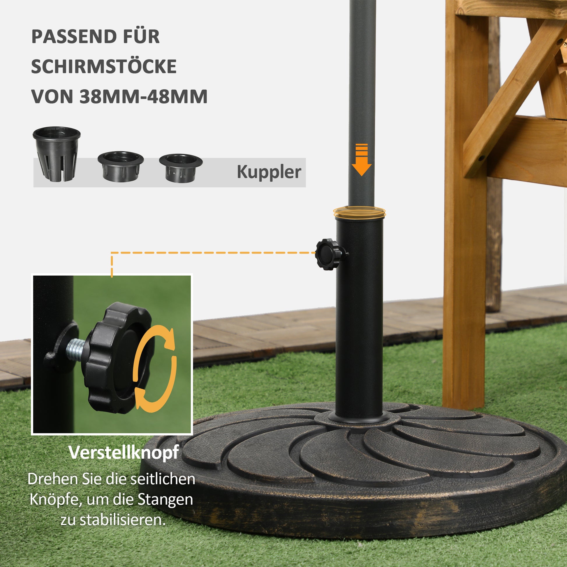 Sun Umbrella Stand 18 kg Round Sunshade Base for Ø38/48 mm Umbrella Pole, Round Garden Umbrella Stand for Balcony, Resin, Bronze