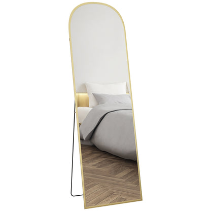 Full Length Floor Mirror 50x170 cm Freestanding or Wall-Mounted with Aluminum Alloy Frame and Stand for Living Room Bedroom Bathroom Gold