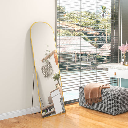 Full Length Floor Mirror 50x170 cm Freestanding or Wall-Mounted with Aluminum Alloy Frame and Stand for Living Room Bedroom Bathroom Gold