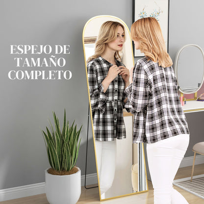 Full Length Floor Mirror 50x170 cm Freestanding or Wall-Mounted with Aluminum Alloy Frame and Stand for Living Room Bedroom Bathroom Gold