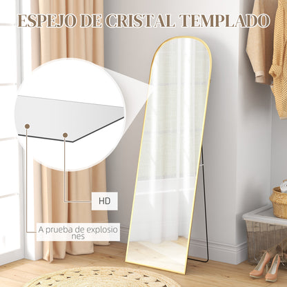 Full Length Floor Mirror 50x170 cm Freestanding or Wall-Mounted with Aluminum Alloy Frame and Stand for Living Room Bedroom Bathroom Gold