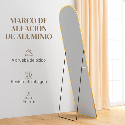 Full Length Floor Mirror 50x170 cm Freestanding or Wall-Mounted with Aluminum Alloy Frame and Stand for Living Room Bedroom Bathroom Gold