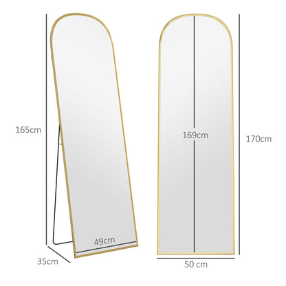 Full Length Floor Mirror 50x170 cm Freestanding or Wall-Mounted with Aluminum Alloy Frame and Stand for Living Room Bedroom Bathroom Gold