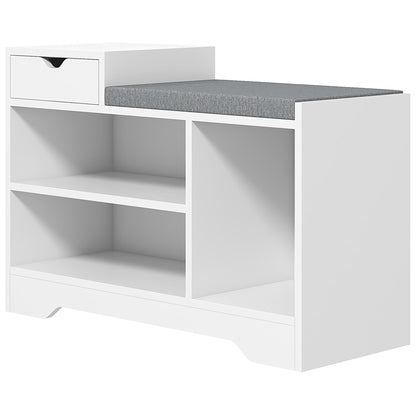 Shoe Bench, Storage Bench, 1 Drawer and 3 Compartments, Entryway Furniture with Padded Cushion, for Hallway, Entryway, Bedroom, 76.5 x 30 x 52 cm, White