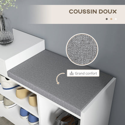 Shoe Bench, Storage Bench, 1 Drawer and 3 Compartments, Entryway Furniture with Padded Cushion, for Hallway, Entryway, Bedroom, 76.5 x 30 x 52 cm, White