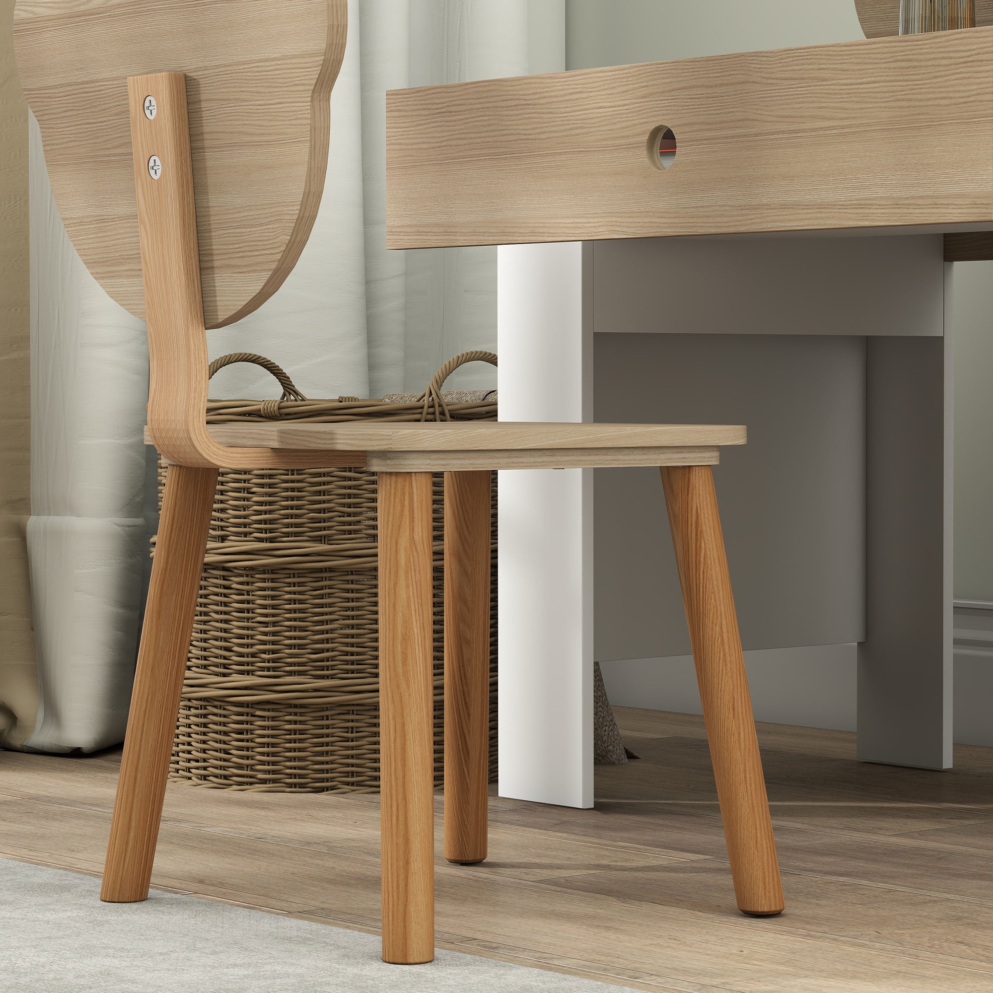 Kids Desk with Bear-Shaped Chair Children's Desk with Drawer for Studying Reading and Drawing Kids Table for Bedroom Study Room Natural