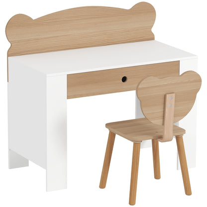 Kids Desk with Bear-Shaped Chair Children's Desk with Drawer for Studying Reading and Drawing Kids Table for Bedroom Study Room Natural
