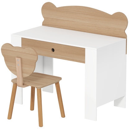 Kids Desk with Bear-Shaped Chair Children's Desk with Drawer for Studying Reading and Drawing Kids Table for Bedroom Study Room Natural