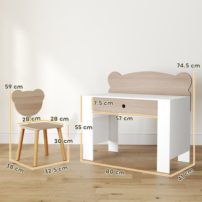 Kids Desk with Bear-Shaped Chair Children's Desk with Drawer for Studying Reading and Drawing Kids Table for Bedroom Study Room Natural
