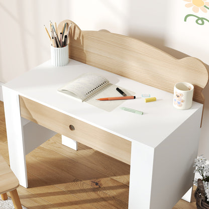 Kids Desk with Bear-Shaped Chair Children's Desk with Drawer for Studying Reading and Drawing Kids Table for Bedroom Study Room Natural