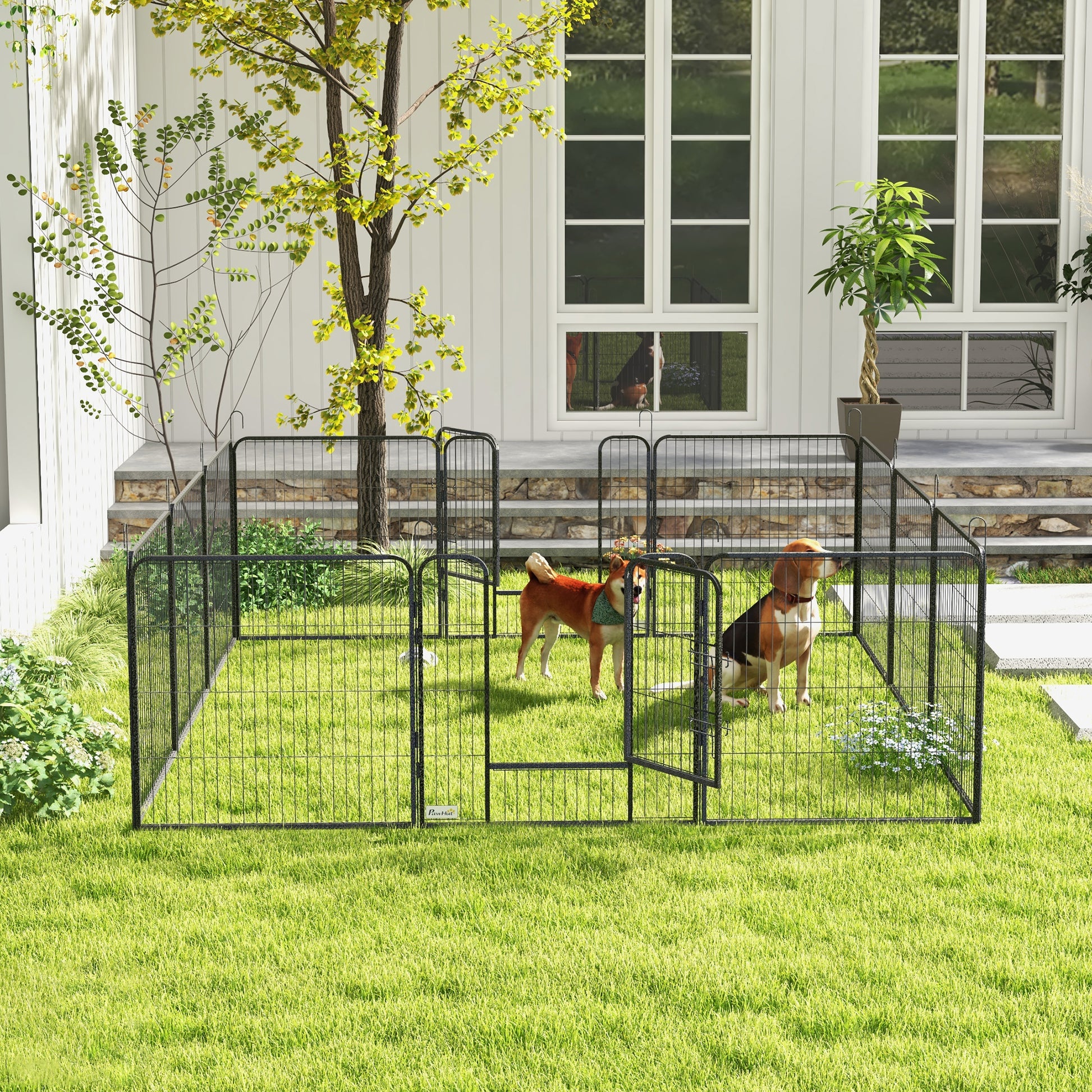 Deluxe Modular Steel Epoxy Enclosure with Lockable Door for Dogs, Rabbits, Rodents, Small Animals, Indoor and Outdoor 80 x 80 cm Gray