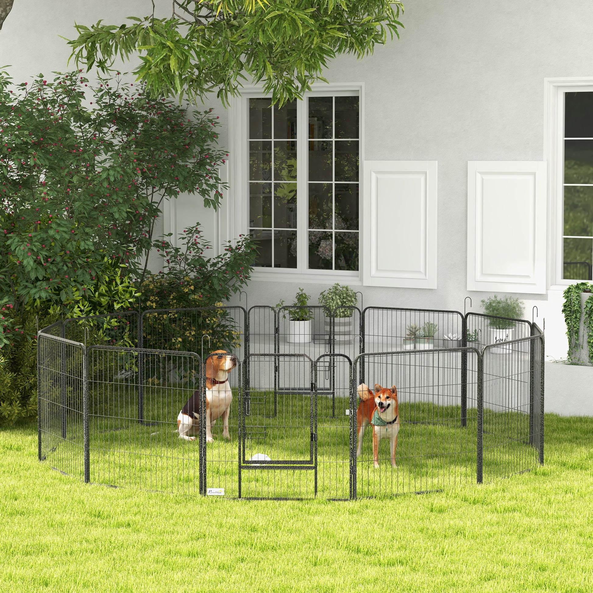 Deluxe Modular Steel Epoxy Enclosure with Lockable Door for Dogs, Rabbits, Rodents, Small Animals, Indoor and Outdoor 80 x 80 cm Gray