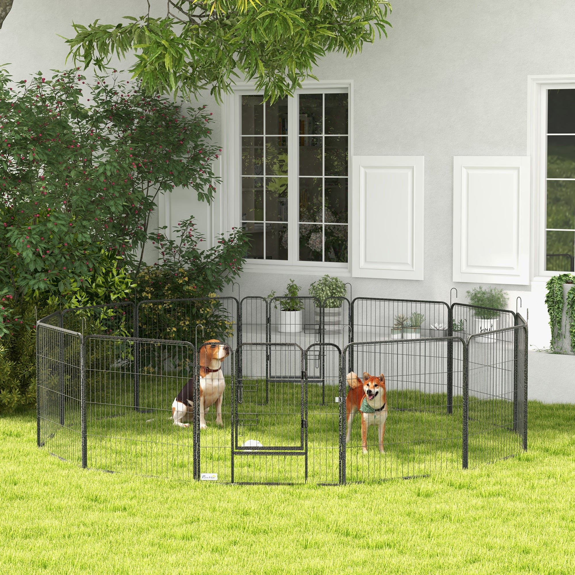 Deluxe Modular Steel Epoxy Enclosure with Lockable Door for Dogs, Rabbits, Rodents, Small Animals, Indoor and Outdoor 80 x 80 cm Gray