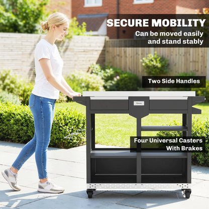 5-Tier Grill Cart with Stainless-Steel Worktop, Adjustable Shelves, Drawer, Wheels, Spice Rack, Towel Holder & Hooks — Mobile BBQ Serving Trolley (117 x 54 x 85.5 cm / 46.1 x 21.3 x 33.7 in)
