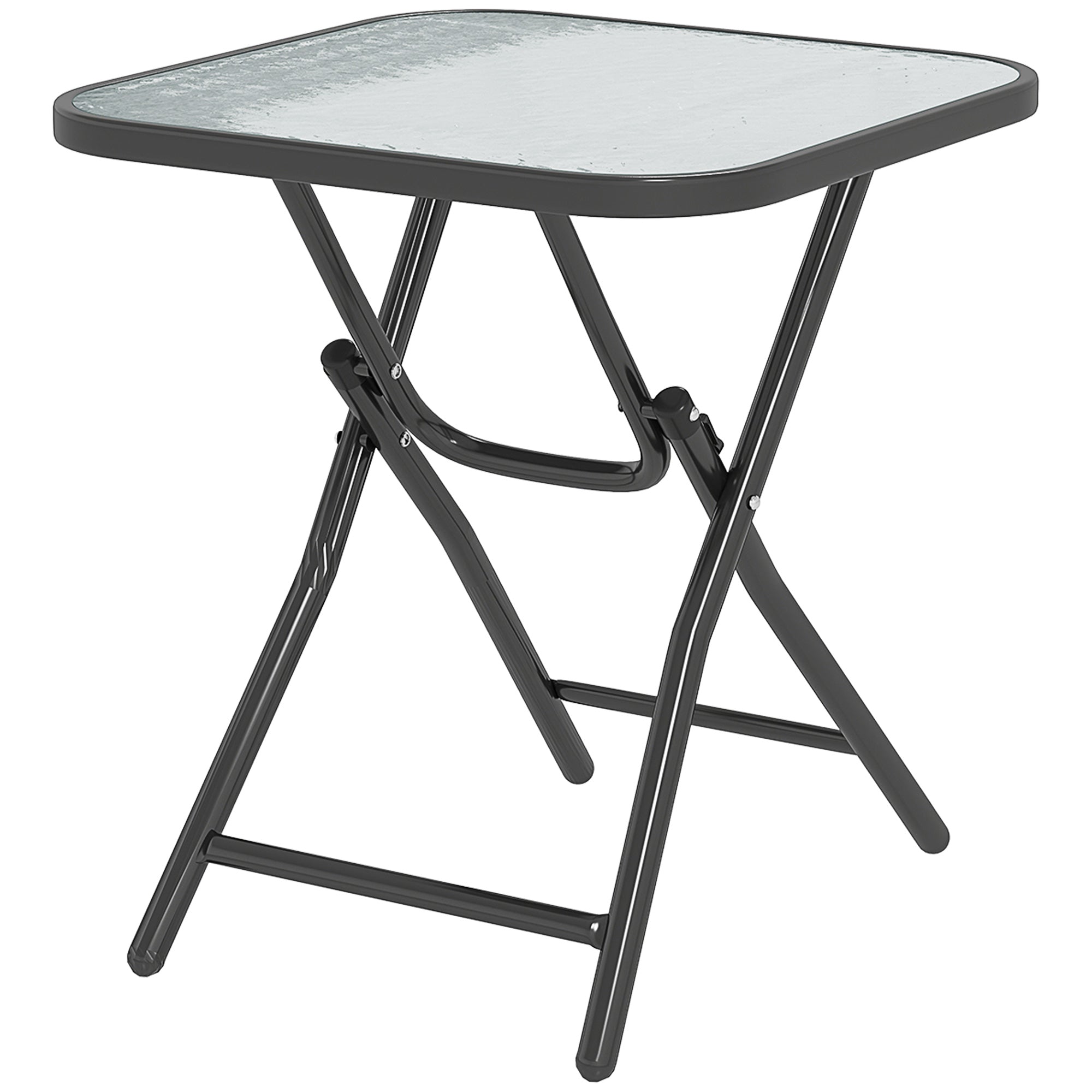 Square Bistro Garden Coffee Table 45 x 45 x 50 cm Black Metal Folding Tempered Glass Top