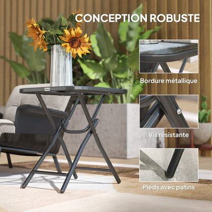 Square Bistro Garden Coffee Table 45 x 45 x 50 cm Black Metal Folding Tempered Glass Top
