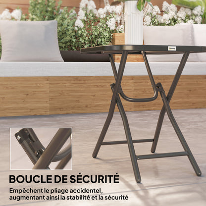 Square Bistro Garden Coffee Table 45 x 45 x 50 cm Black Metal Folding Tempered Glass Top