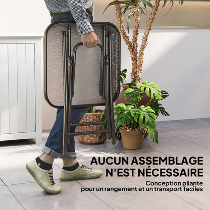 Square Bistro Garden Coffee Table 45 x 45 x 50 cm Black Metal Folding Tempered Glass Top