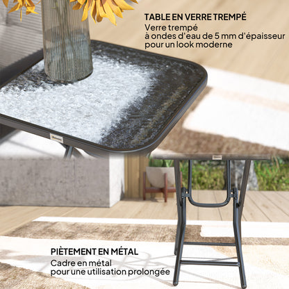 Square Bistro Garden Coffee Table 45 x 45 x 50 cm Black Metal Folding Tempered Glass Top