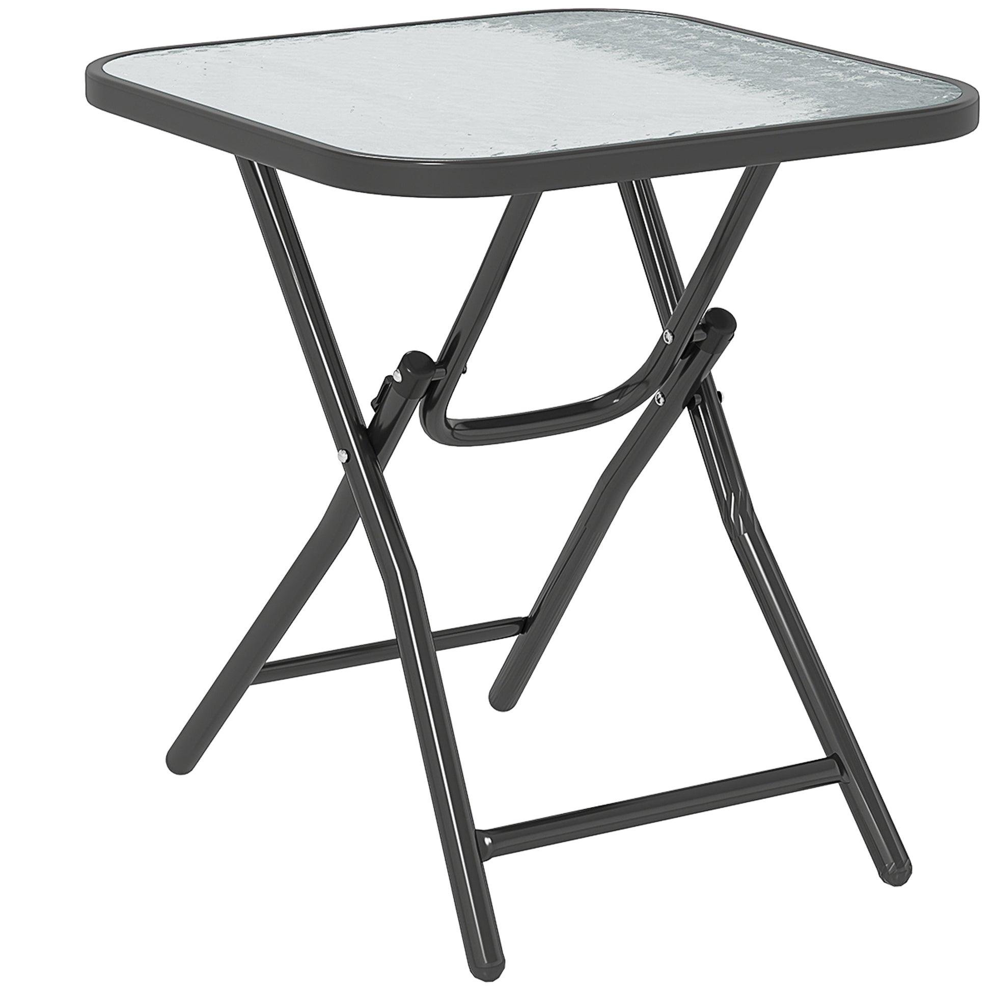 Square Bistro Garden Coffee Table 45 x 45 x 50 cm Black Metal Folding Tempered Glass Top
