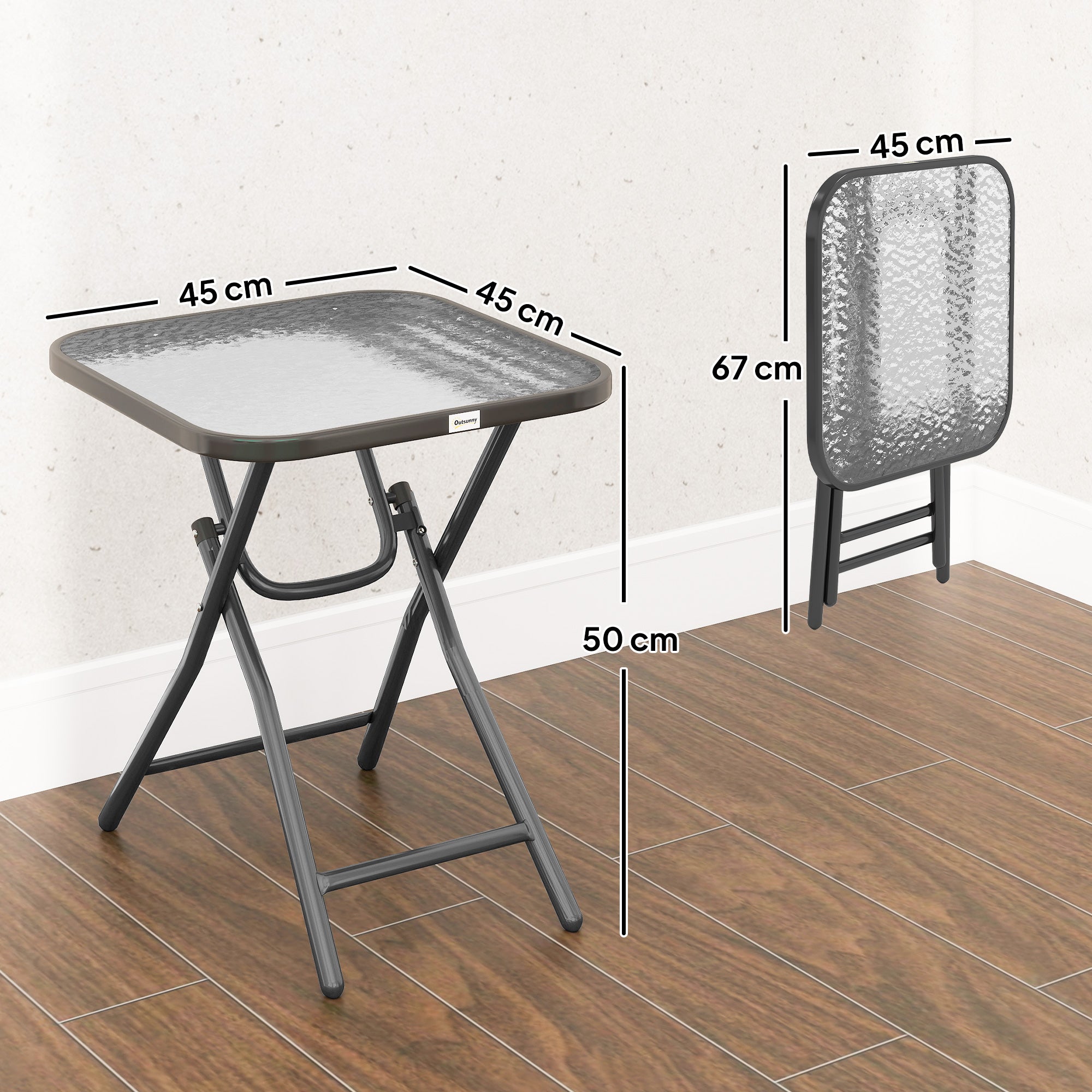 Square Bistro Garden Coffee Table 45 x 45 x 50 cm Black Metal Folding Tempered Glass Top