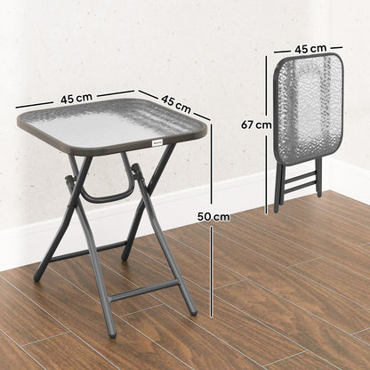 Square Bistro Garden Coffee Table 45 x 45 x 50 cm Black Metal Folding Tempered Glass Top