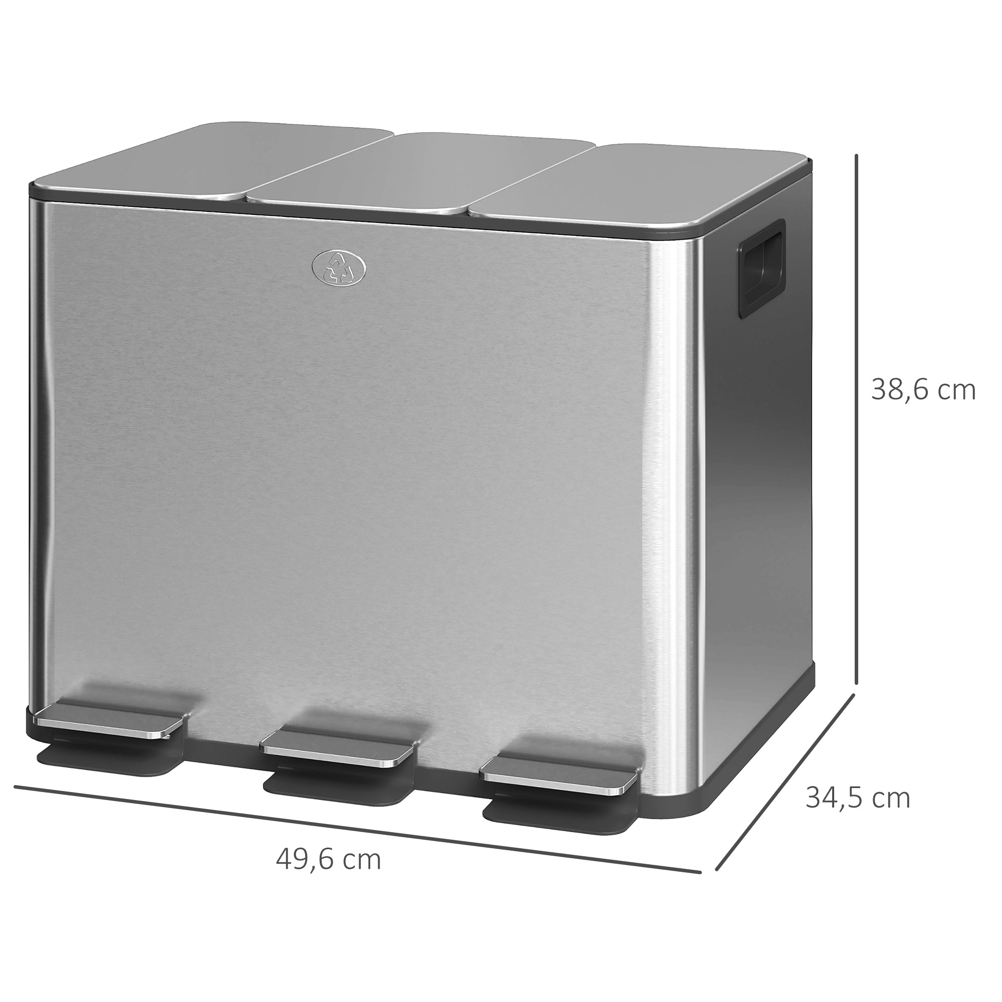 Kitchen Trash Can with 3 Compartments 3x10L Stainless Steel Kitchen Garbage Bin with Soft-Close Lids and Removable Bin for Recycling Waste Food Residue Silver