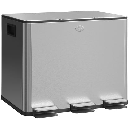 Kitchen Trash Can with 3 Compartments 3x10L Stainless Steel Kitchen Garbage Bin with Soft-Close Lids and Removable Bin for Recycling Waste Food Residue Silver