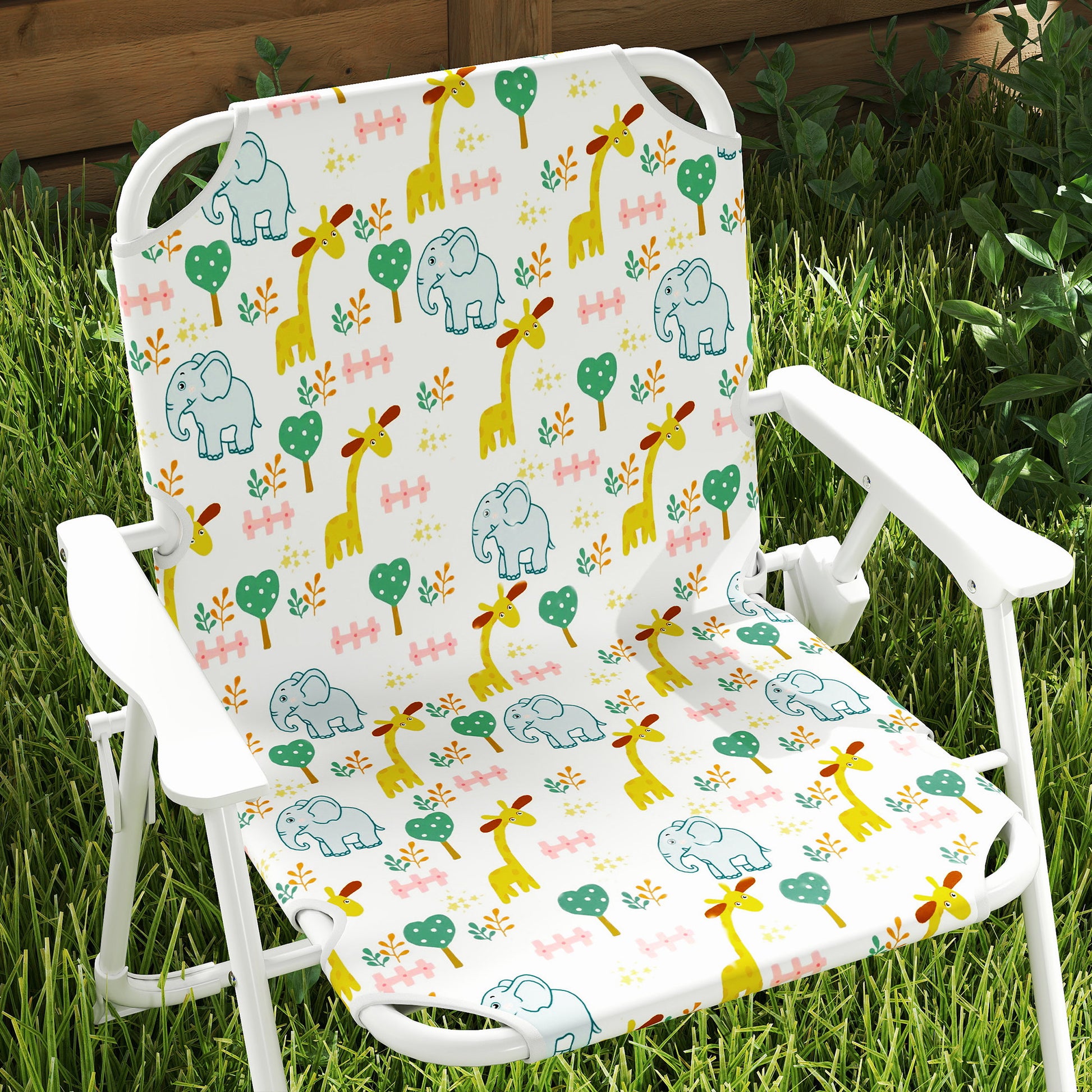 Kids Seating Group with Adjustable Umbrella Kids Table with 2 Folding Chairs Outdoor Garden Furniture for Garden Beach, White