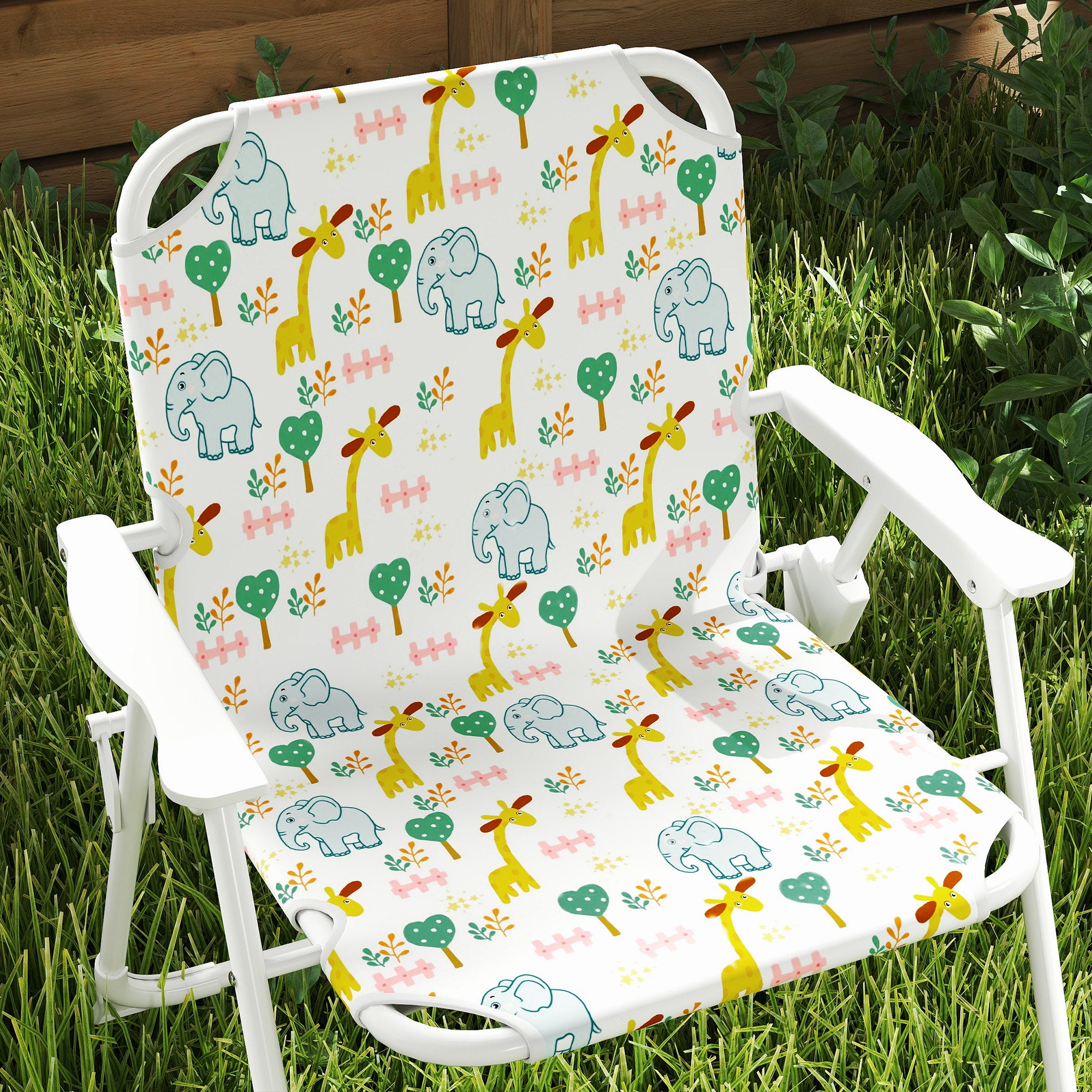 Kids Seating Group with Adjustable Umbrella Kids Table with 2 Folding Chairs Outdoor Garden Furniture for Garden Beach, White